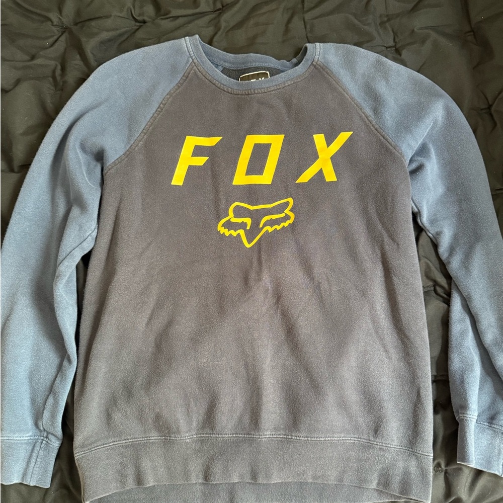 Fox Gray and Blue Crewneck Sweater with Bold Logo